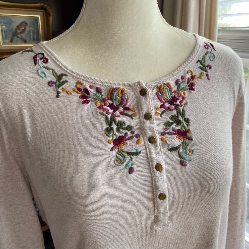 Chaps Boho Flower Embroidered Top - Picture 2 of 7